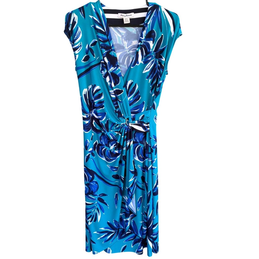 Tommy Bahama Women's Botanical Blitz Palm Leaf Ruched Faux Wrap Dress Size S/P‎